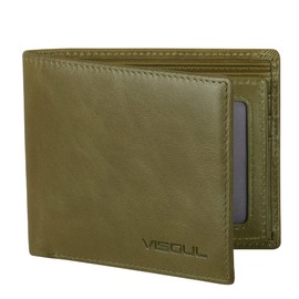 VISOUL Mens Bifold Leather RFID Blocking Wallet with 2 ID Windows, Soft Genuine Leather Card Holder Wallet with 2 Cash Compartments for Men (Green)