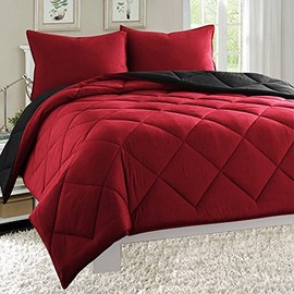 Super Soft Goose Down Alternative 3-Piece Reversible Comforter Set, King, Black/Burgundy
