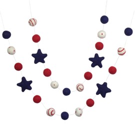 Handmade by Matthew and Mae- Fourth of July Garland- 1" Felt Balls, 2" Stars- Memorial Day Decor, American Flag USA Mantle Banner, Party Decoration (Swirls/Dots- Navy Stars)