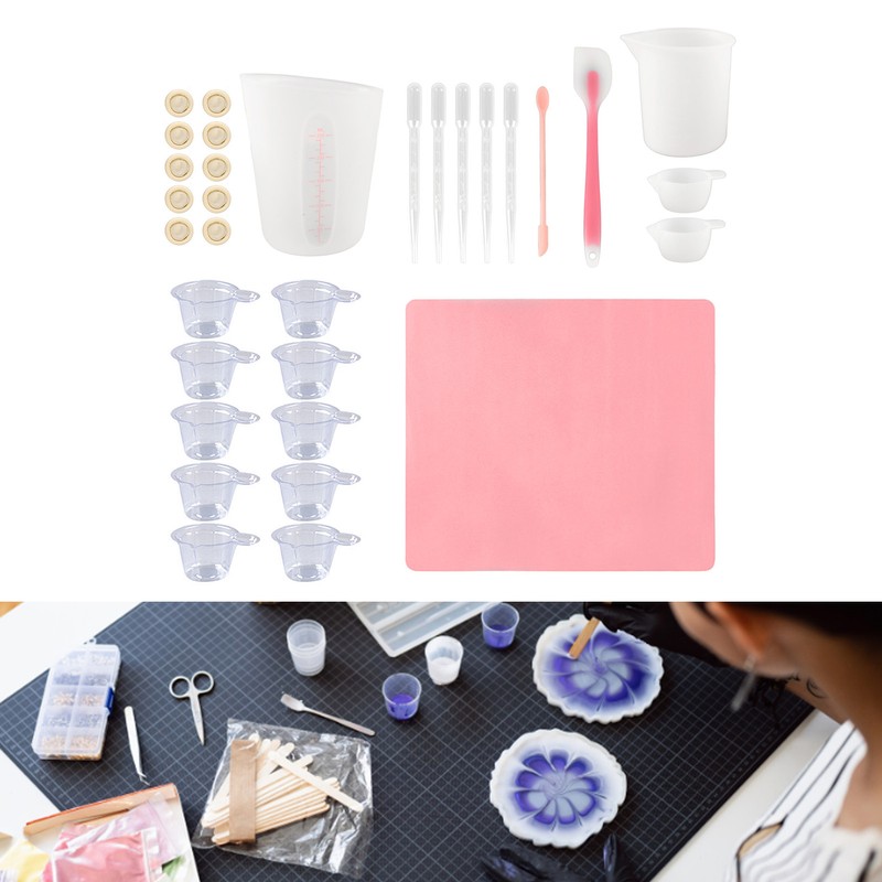 Silicone Measuring Cup Tool Kit Spatula Finger Gloves Pipettes Epoxy