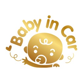 P004 Baby in Car Sticker 14 cm x 10 cm Vinyl Baby on Board Gold