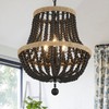 3-Light Boho Chandelier Farmhouse, Wood Bead Pendant Light, Black Rustic