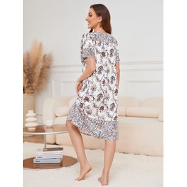 CRIPOM Plus Size Moo Moos House Dress for Women with Pockets House Coat Womens Mumu Nightgowns for Women Beige Vine 4XL