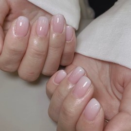 MERVF Short Press on Nails Square Fake Nails Press ons White Ombre French Tip Squoval Glue on Nails with Solid Color Design Acrylic False Nails 24pcs Glossy