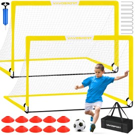 Kids Soccer Goals for Backyard Set - 2 of 6x4 ft Portable Soccer Goal Training Equipment, Practice Soccer Net with Soccer Ball, Cones, Bag, Soccer Set for Kids Youth Toddler Games, Sports Outdoor Play