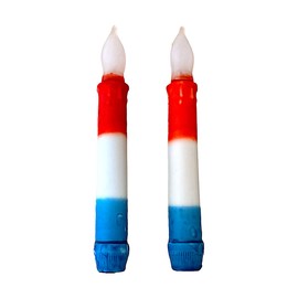 STC World Taper LED Flickering Candles Battery Operated 6HR Timer 6.25"x0.875" Tabletop Centerpiece Window Shell Candle Ring Red Blue White (Americana)