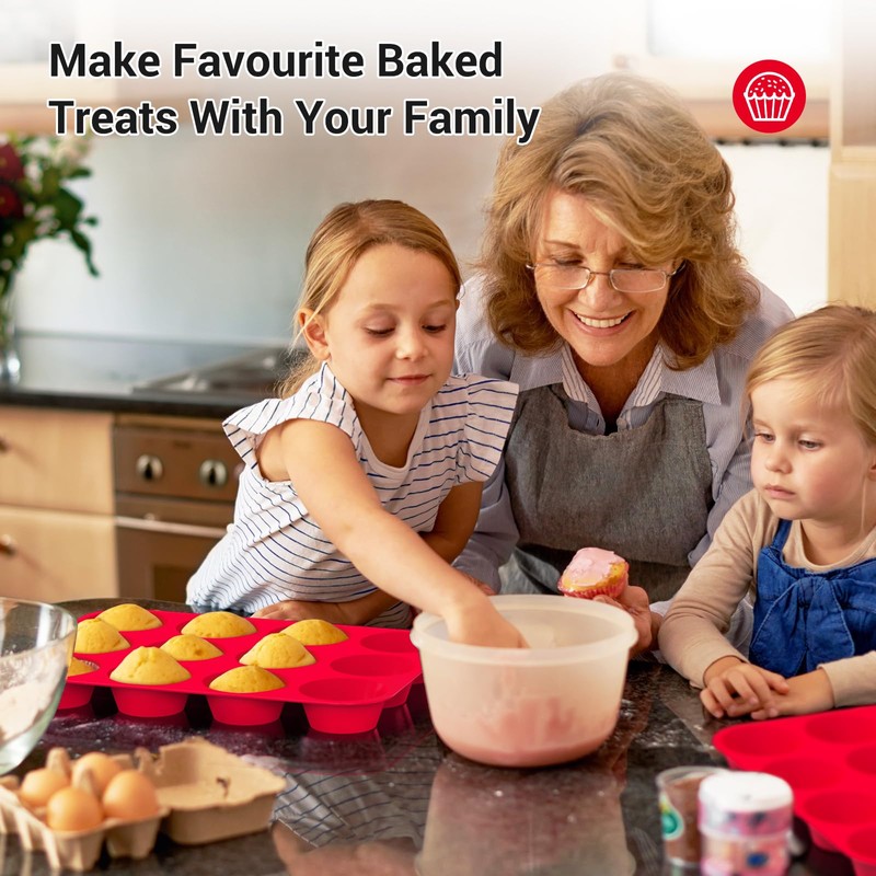 Redfly 3 Pack Silicone Muffin Pan & Cupcake Pans for