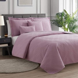 Clara Clark Quilts King Size - All Season Bedspread Coverlet Set, Pinsonic Weave Lightweight King Quilt Bedding Set - 5 Piece King Quilt Set with Pillow Shams, Diamond - Lavender