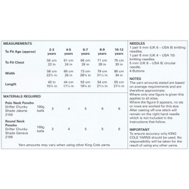 King Cole Girls Chunky Knitting Pattern - Easy Knit Polo Neck or Round Neck Ponchos (4602) by King Cole