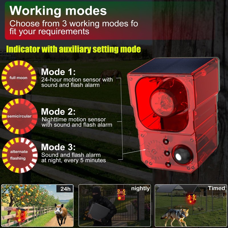 Solar Outdoor Motion Sensor Alarm - Noise maker129dB Alarm, Recording,