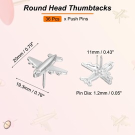 PATIKIL Airplane Push Pin, 36 Pcs Decorative Metal Push Pin Cute Aircraft Thumb Tacks for Bulletin Board Map Photo Home Office Decor, Silver Tone