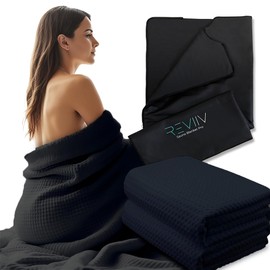 Sauna Blanket Insert Towel - 2 Pack Soft Black Cotton Waffle - Comfortable and Easy Home Sessions Minimal Cleanup - Super Absorbent Sauna Towel