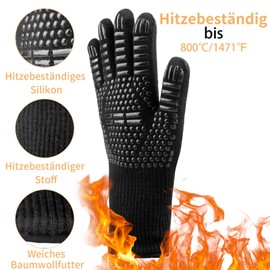 Karrong Barbecue Gloves, Heat Resistant up to 800°C, Fireproof Oven Gloves, Oven Gloves, BBQ Gloves, Cooking Gloves, Oven Gloves (Black, S/M)