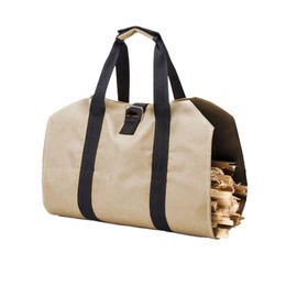 JouiiSiYa Heavy Duty Canvas Firewood Carrier - 12oz Large Capacity Log Tote Bag for Wood, Camping, Picnic, and More (17'' x 32'') (khaki)