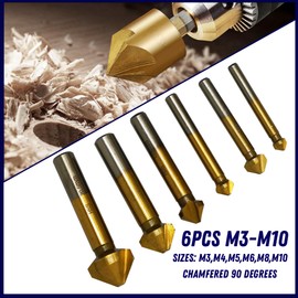 Dapetz ® 6pcs M3-M10 Combination Drill Tap Bit Set HSS 6542 Titanium Coated Countersink,Applicable to Some Types of Carbon Steel and Ordinary Steel, Copper and Aluminum Magnesium Alloy Drilling Hole.