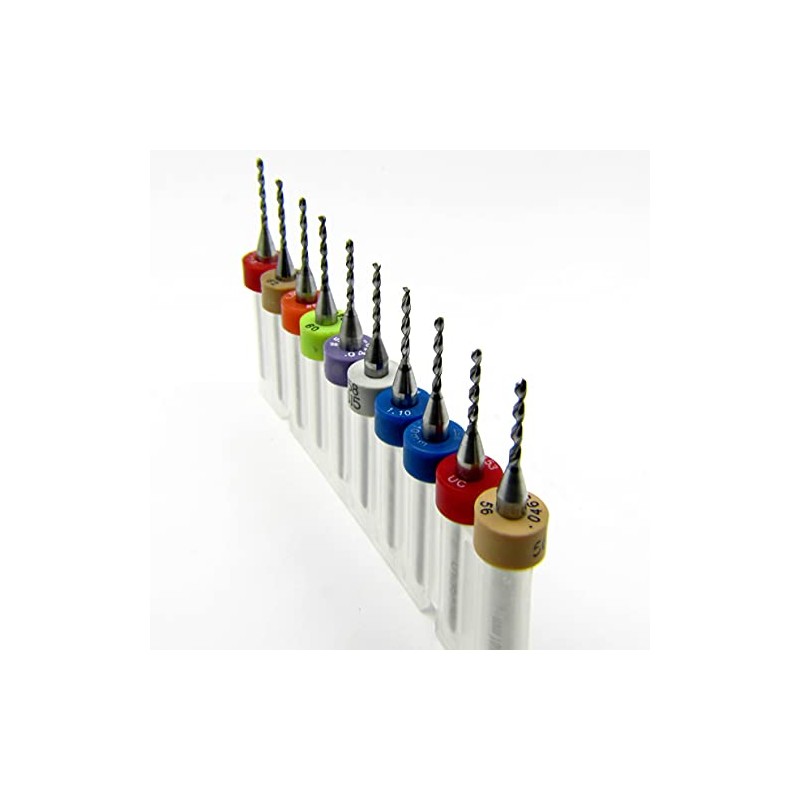 Ten Size Carbide Drill Bit Set .037" - .0465" #63#62#61#60#59#58#57