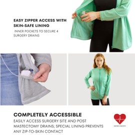Inspired Comforts Mastectomy Recovery Shirt with Drain Pockets & Drainage Tube Fasteners, Green 2XL