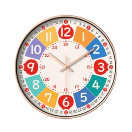 Haohana Educational Clock, Wall Hanging, Children, Time Learning, 24 Hour Display, Auxiliary Numbers, Quiet, Large, Easy to Read, Cute, Colorful, Stylish, Children's Room, Nursery, Kindergarten