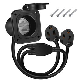 RV Shore Power Inlet Plug, 15A 125V NEMA 5-15P AC Port, ETL Listed Weatherproof Flanged Inlet with Dual 18" Extension Cord for RV, Camper, Trailer, Boat, Outdoor Use