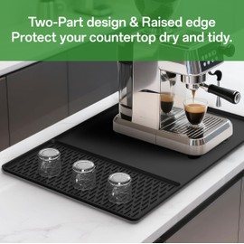 Silicone Coffee Mat 24x16 inch drying mat for kitchen counter with raised edges, zone-divided surface, shock & noise dampening, easy cleaning, perfect for coffee stations and multi-machine households