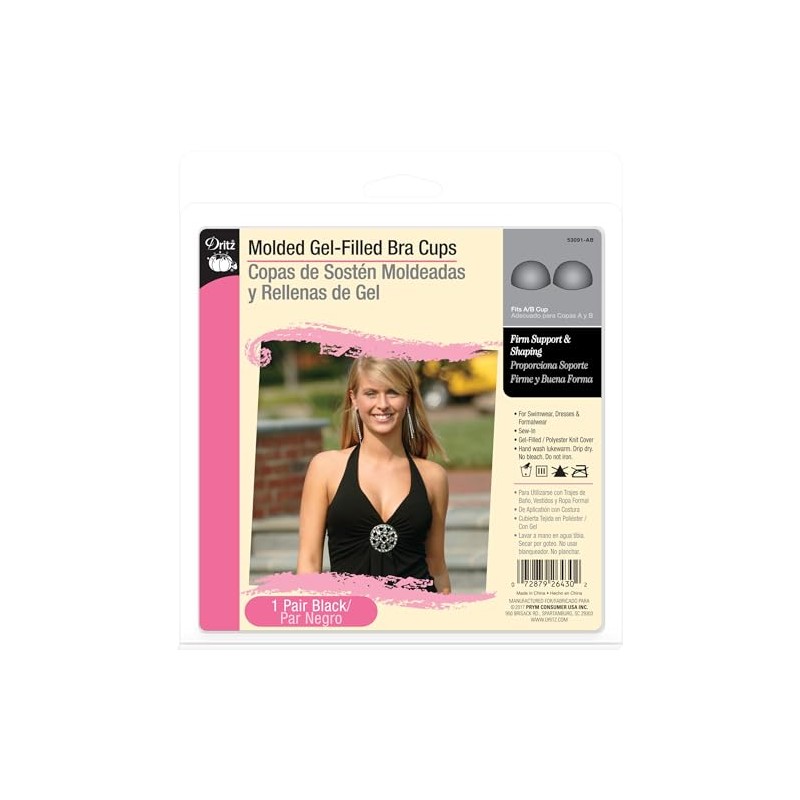 Dritz Molded Gel-Filled Bra Cups, A/B, 1 Pair, Black