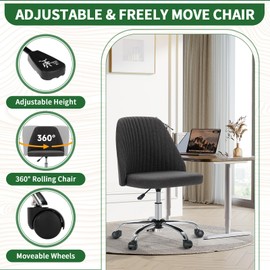Armless Desk Chair with Comfortable Fabric Cover,Modern Home Office Chairs with Swivel Wheels for Computer Task Chairs Cute Vanity Chairs Adjustable Height for Living Room,Bed Room,Conference Office