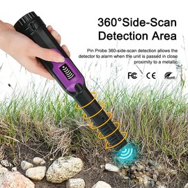 IP68 Waterproof Handheld Metal Detector  | 360° Precision Scan with LED Light & 3 Alert Modes | Find Coins & Treasure on Beach or Underwater – Fun Tool for Adults & Kids! - Color: purplish-black