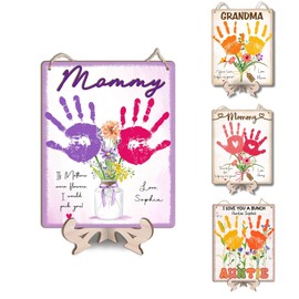 DIY Baby's First Mothers Day Handprint Flowers Hanging Sign, 3D Purple Floral Bouquet for Mom Mommy with Kids Handprint Art Craft Keepsake Mothers Day Gifts, If Mothers were Flowers I Would Pick You