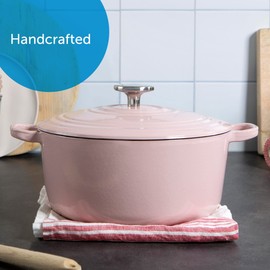 BK Cookware Bourgogne Enameled Cast Iron 4.4QT Dutch Oven, Dusty Pink