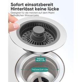 Drain Plug and Drain Strainer Kitchen Sink, 3-in-1 Pop-Up Floor Drain Filter Made of Stainless Steel for Standard Drains, Ideal Protective Devices for the Kitchen Sink