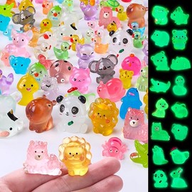 60PCS Luminous Mini Resin Animals 60 Styles Miniatures Glow in The Dark Tiny Little Figures to Hide Small Duck Figures for Party Favors Bag Fillers Garden Dollhouse Decor
