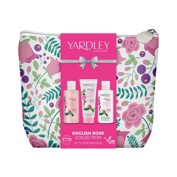 Yardley London Rose Bath & Body Set with Bag - Christmas Gifts - Gifts for Women - Ideal fpr Birthday, Annivesaries, New year Eve - Vegan friendly, Cruelty free
