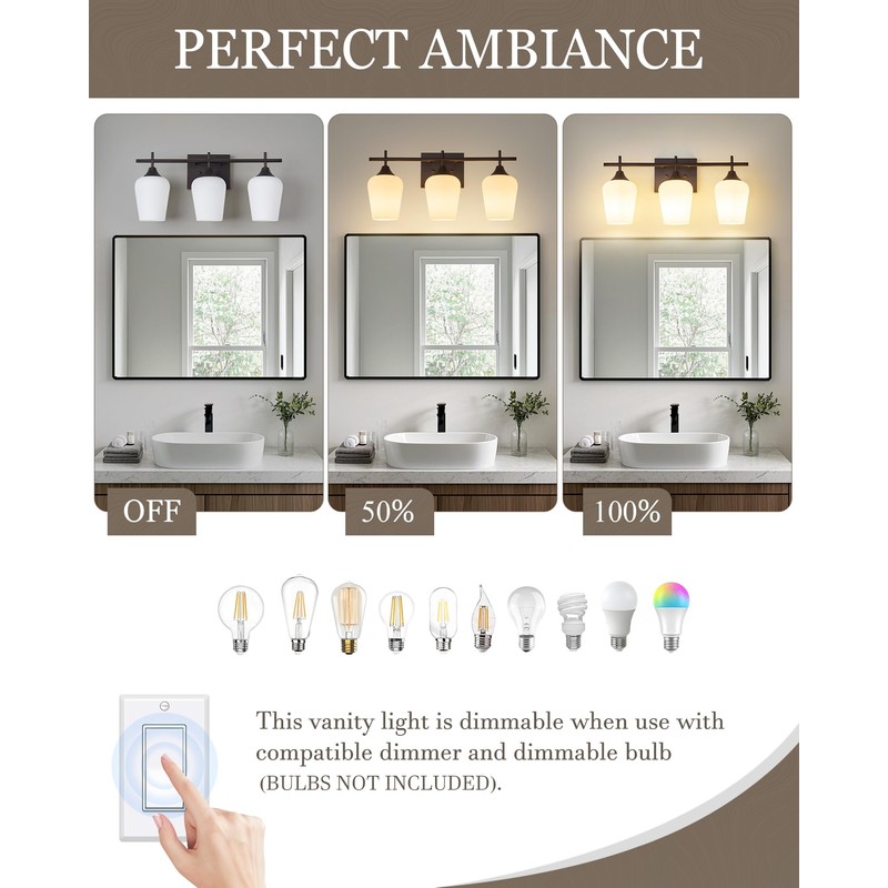 Osimir 3-Light Bathroom Lighting Fixtures Over Mirror, 21" Oil Rubbed