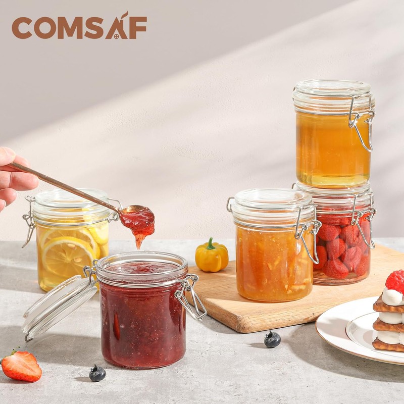 ComSaf 8oz Small Airtight Glass Jars Set of 6 with