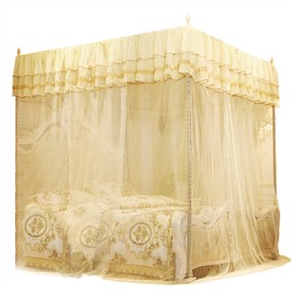 Luxury Princess Three Side Openings Post Bed Curtain Canopy Netting Mosquito Net Bedding (S)