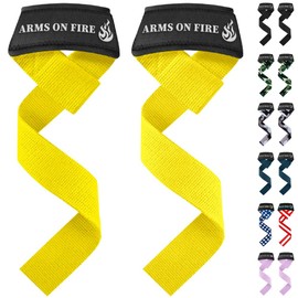 TECEUM Lifting Wrist Straps with Neoprene Padding Support – Yellow – Arms on Fire – Heavy Duty Wrist Workout Straps For Men and Women – Ideal for Powerlifting, Strength Training, Bodybuilding