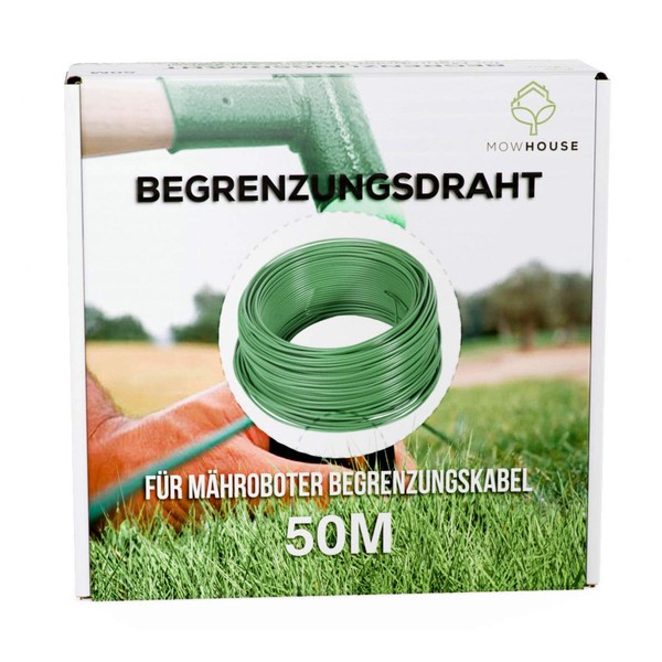 MOWHOUSE Robotic Lawnmower Boundary Cable Wire - Universal Perimeter Cables for Automatic Mower - DIY Garden Improvement Tools - Box with Roll Off Aid - 164.04 Ft. (50 Meters), 2.7mm Diameter - Green