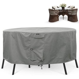 KHOMO GEAR - Round Patio Table & Chair Set Cover - Durable and Water Resistant Outdoor Furniture Cover (Grey, Medium - 70" Diameter)
