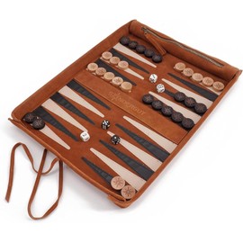 Sondergut Roll-up Portable Suede Deluxe Backgammon Game Set- Elegant Design Engraved Wood Stones Pop-Up Playing Field - Ideal for RV Travel, Cruise, Airplane, Camping, Backpacking, Road Trips, Etc.