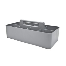 Organizador de maquillaje portátil de plástico, cesta dividida con asa, para almacenamiento de baño, sostiene brochas de maquillaje rubor, fabricado en Estados Unidos (gris oliva)