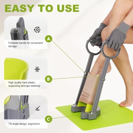 Anziehhilfe für Kompressionsstrümpfe und Stützstrümpfe, mit Silikon Anti Rutsch Matte, Ausziehen Ohne Bücken, mit Spezialhandschuhe für Kompressionsstrümpfe