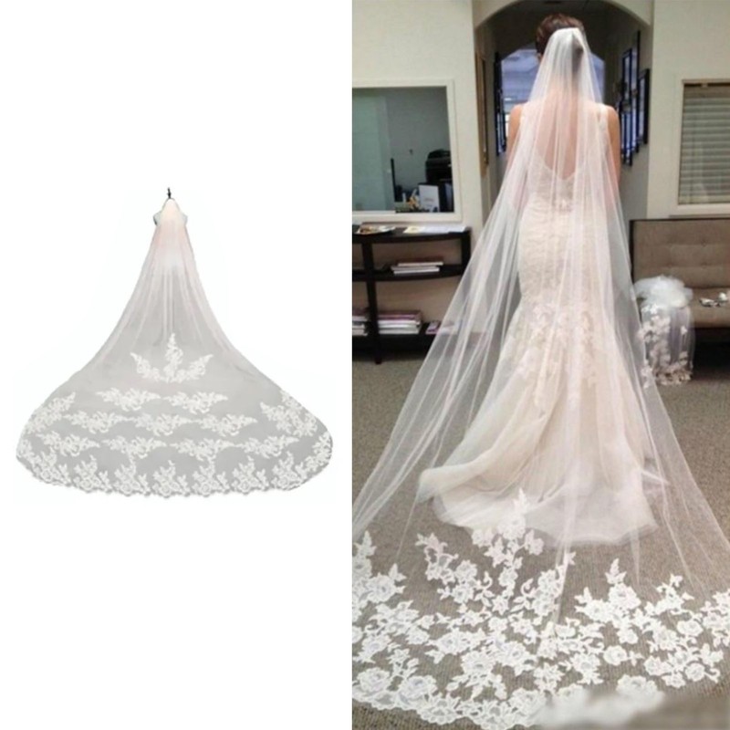 3 Meter Bridal Veil Lace Applique Metal Comb Fixing Ultra