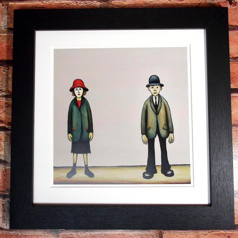 Greetingles Lowry-Style 12"/31cm Square Framed Print. Beautiful Black Ash Frame