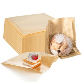 LOEQIAN 300 Pack Grease-proof To Go Donut Bags, Bakery Bags with Window, 7.5 x 7 Inches Flat Kraft Paper Bag for Packaging Baked Goods Cookie Cake Bread Sandwich Candy Snack Donut