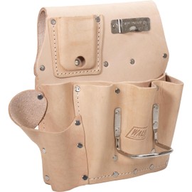 WAL-BOARD TOOLS Semi-Flat Tool Pouch, Top Grain Leather, Stitched and Riveted Seams, WAL-BOARD TOOLS Leather Belt, 016-005