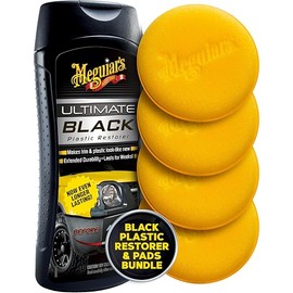 Meguiar's Ultimate Black Plastic Restorer 12 Oz & 4 Supreme Shine 4" Foam Applicator Pads Bundle