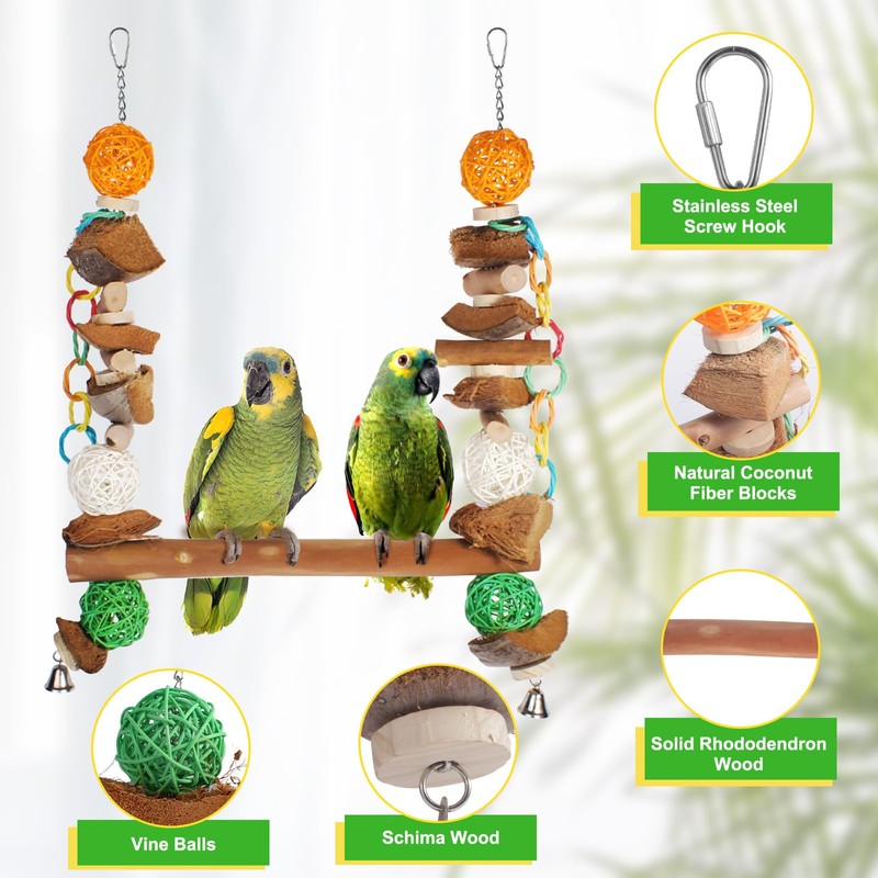 unimaxlink 3-in-1 Parrot Toys Natural Coconut Fiber Parrot Hammock (Swing