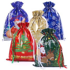 39 * 51cm Large Size Xmas Goody Gift Wrapping Bag, 5ps Christmas Drawstring Bags for Christmas Party-Snowflakes