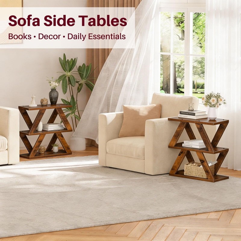 ZIIWIND 3 Tier Side Table with Side Guard Rails &