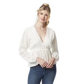 Jessica Simpson Women's Miranda Button Up Long Sleeve Blouse, Gardenia, X-Large